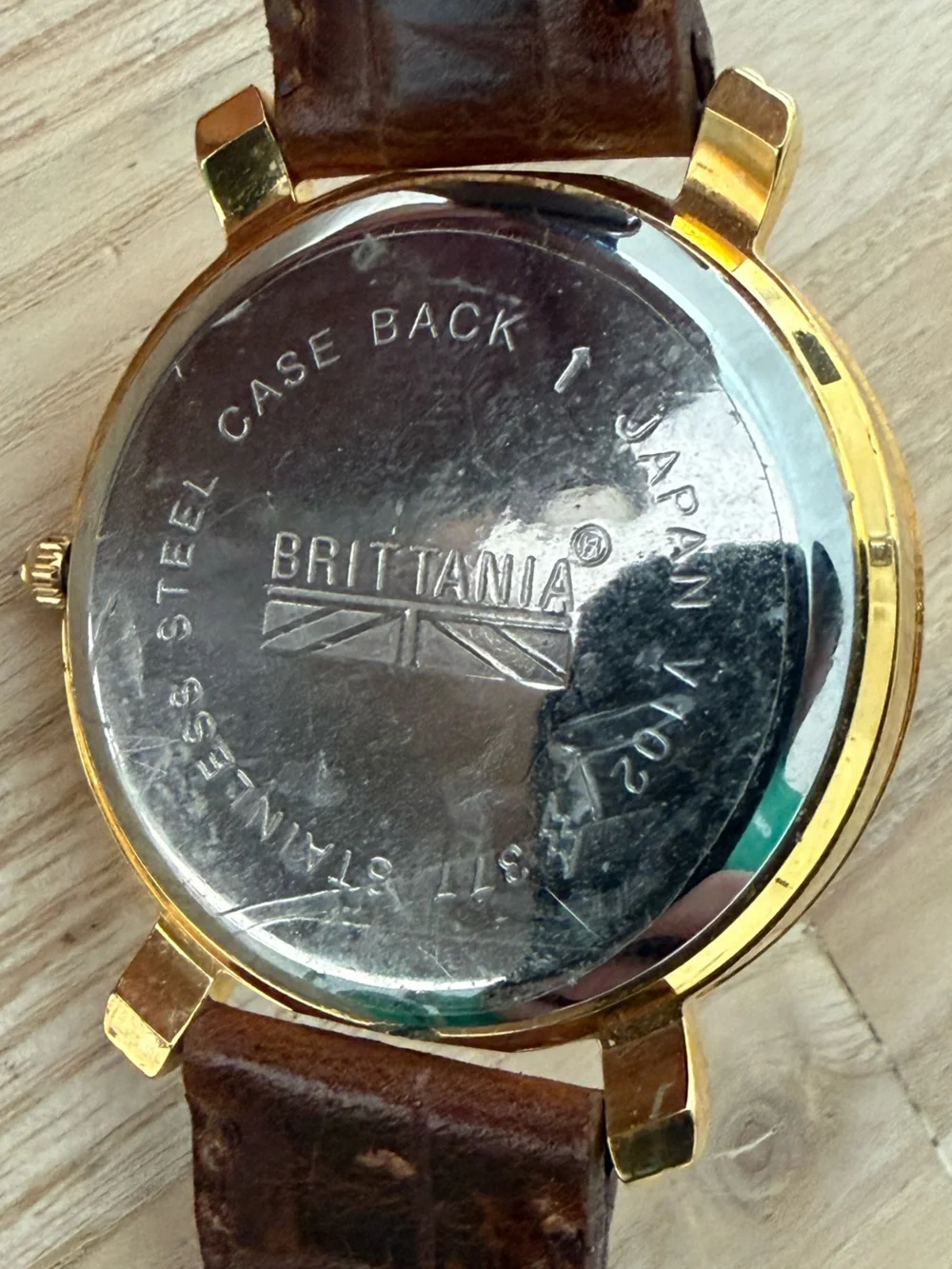 Brittania 1940 Walking Liberty Coin Watch Two-Tone Dial Gold Case Leather Strap